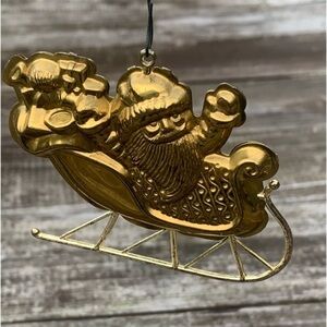 1982 Hallmark Vintage Santa in Sleigh Brass Ornament